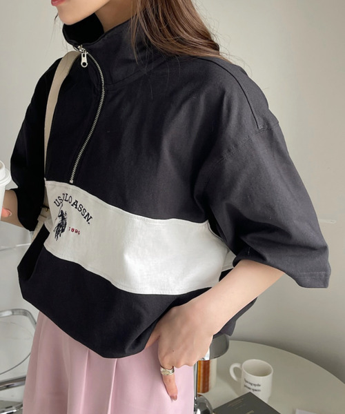 U.S. POLO ASSN.(ユーエスポロアッスン)の「U.S. POLO ASSN. レトロポロハーフジップ(Tシャツ/カットソー・レディース・ブラック/ネイビー/グレー/オフホワイト・L/M)」の14枚目の写真