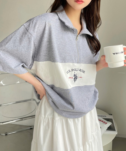 U.S. POLO ASSN.(ユーエスポロアッスン)の「U.S. POLO ASSN. レトロポロハーフジップ(Tシャツ/カットソー・レディース・ブラック/ネイビー/グレー/オフホワイト・L/M)」の20枚目の写真