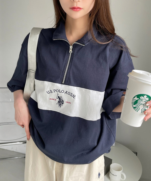 U.S. POLO ASSN.(ユーエスポロアッスン)の「U.S. POLO ASSN. レトロポロハーフジップ(Tシャツ/カットソー・レディース・ブラック/ネイビー/グレー/オフホワイト・L/M)」の21枚目の写真