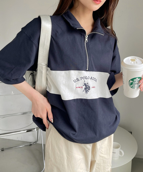 U.S. POLO ASSN.(ユーエスポロアッスン)の「U.S. POLO ASSN. レトロポロハーフジップ(Tシャツ/カットソー・レディース・ブラック/ネイビー/グレー/オフホワイト・L/M)」の22枚目の写真