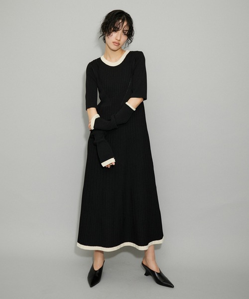 ADAM ET ROPE'（アダムエロペ）の「【WEB限定・サステナブル】3WAYバイカラーニットワンピース（ワンピース・レディース・ライトグリーン/ブラック系その他/ブラック系その他3/グレー・FREE）」の6枚目の写真
