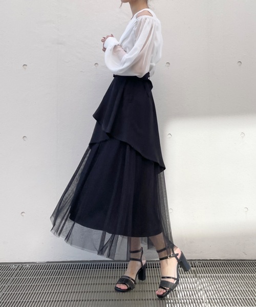 TORTE(トルテ)の「デニムレイヤードチュールスカート(スカート・レディース・ホワイト/ダークブルー/ブラック/ベージュ/ブルー/ブラック系その他・FREE)」の20枚目の写真