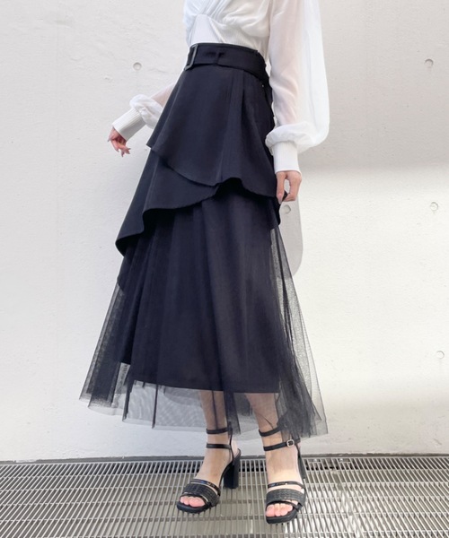 TORTE(トルテ)の「デニムレイヤードチュールスカート(スカート・レディース・ホワイト/ダークブルー/ブラック/ベージュ/ブルー/ブラック系その他・FREE)」の18枚目の写真