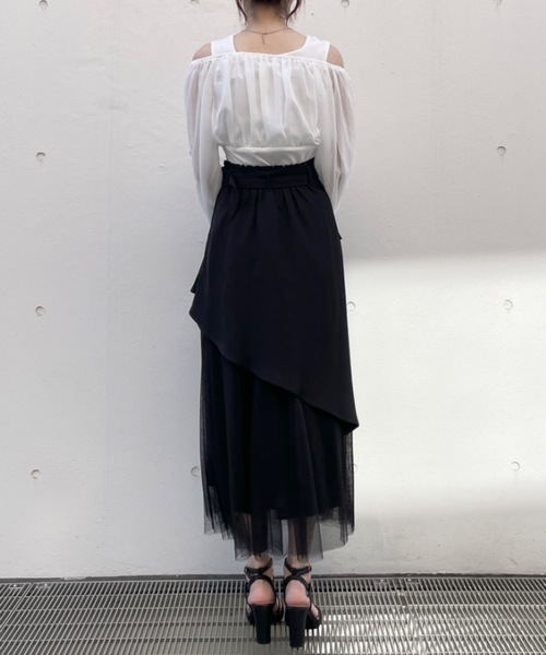 TORTE(トルテ)の「デニムレイヤードチュールスカート(スカート・レディース・ホワイト/ダークブルー/ブラック/ベージュ/ブルー/ブラック系その他・FREE)」の8枚目の写真