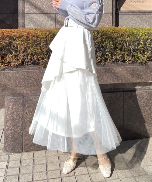 TORTE(トルテ)の「デニムレイヤードチュールスカート(スカート・レディース・ホワイト/ダークブルー/ブラック/ベージュ/ブルー/ブラック系その他・FREE)」の11枚目の写真