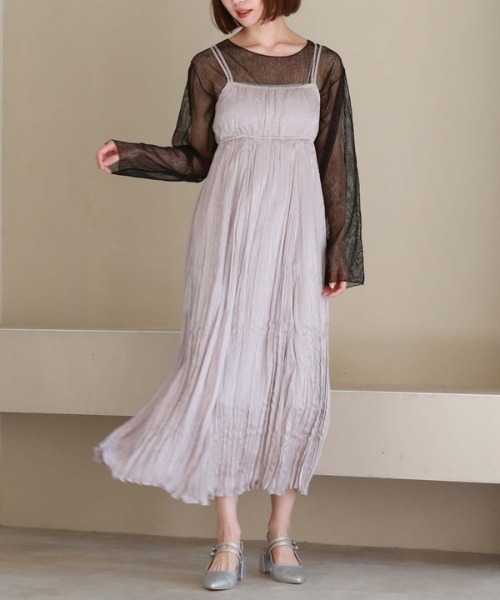 archives（アルシーヴ）の「リンクルシャイニーキャミワンピース（ワンピース・レディース・ブラック/アイボリー/ラベンダー/グレー・MEDIUM）」の4枚目の写真