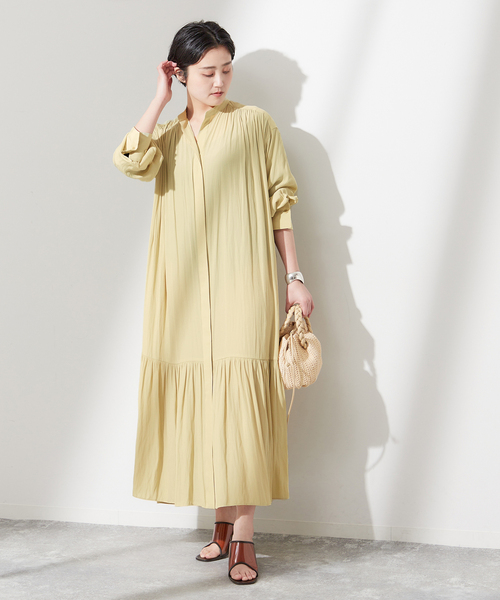 journal standard L'essage（ジャーナルスタンダードレサージュ）の「《追加2》ストライプ/デシンマキシティアードワンピース（ワンピース・レディース・ブラック系その他/ネイビー/イエロー・FREE）」の11枚目の写真