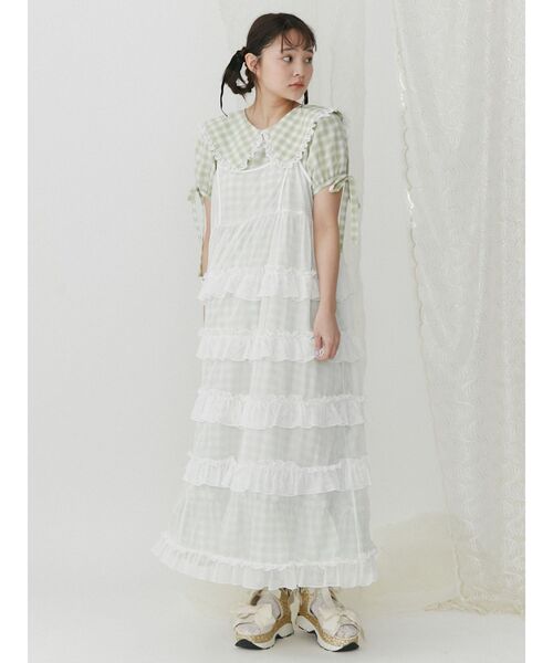 merry jenny(メリージェニー)の「メッシュフリルキャミワンピース(ワンピース・レディース・オフホワイト/ブラック/ピンク・FREE)」の11枚目の写真