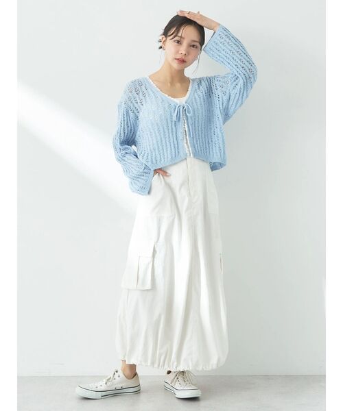 earth music&ecology（アースミュージックアンドエコロジー）の「テープヤーンリボンカーディガン（カーディガン/ボレロ・レディース・ライトパープル/モカ/ライトブルー/クリーム・FREE）」の19枚目の写真