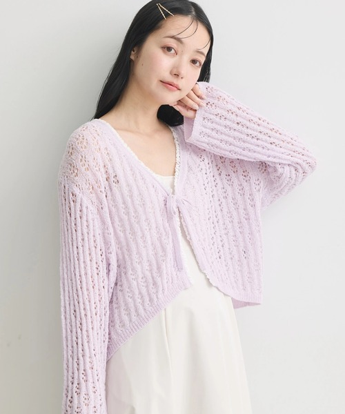 earth music&ecology（アースミュージックアンドエコロジー）の「テープヤーンリボンカーディガン（カーディガン/ボレロ・レディース・ライトパープル/モカ/ライトブルー/クリーム・FREE）」の4枚目の写真