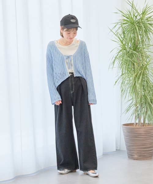 earth music&ecology（アースミュージックアンドエコロジー）の「テープヤーンリボンカーディガン（カーディガン/ボレロ・レディース・ライトパープル/モカ/ライトブルー/クリーム・FREE）」の7枚目の写真