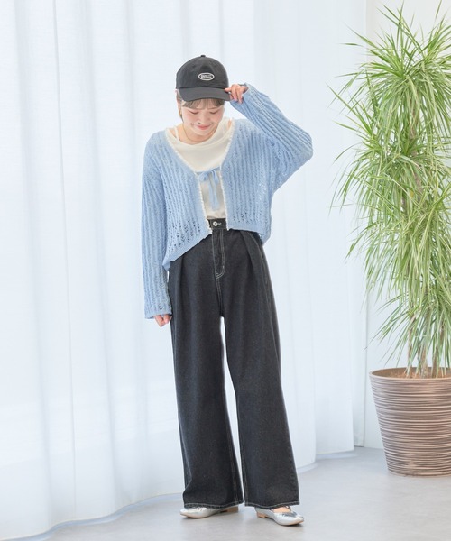 earth music&ecology（アースミュージックアンドエコロジー）の「テープヤーンリボンカーディガン（カーディガン/ボレロ・レディース・ライトパープル/モカ/ライトブルー/クリーム・FREE）」の8枚目の写真