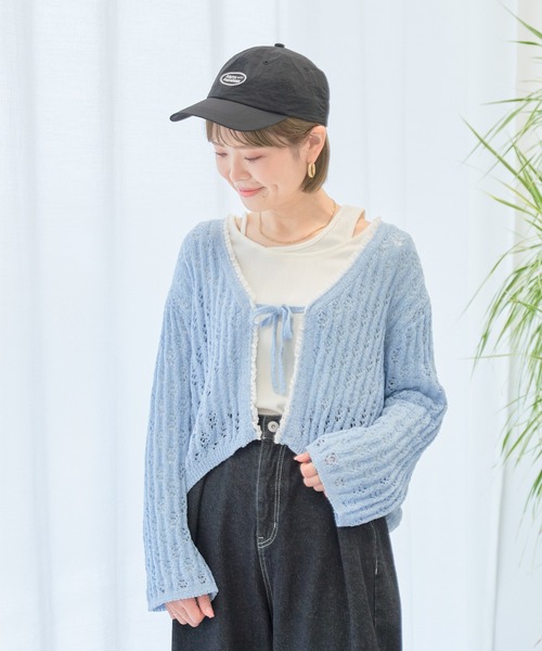 earth music&ecology（アースミュージックアンドエコロジー）の「テープヤーンリボンカーディガン（カーディガン/ボレロ・レディース・ライトパープル/モカ/ライトブルー/クリーム・FREE）」の10枚目の写真