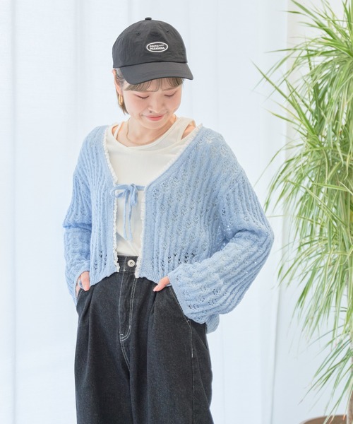 earth music&ecology（アースミュージックアンドエコロジー）の「テープヤーンリボンカーディガン（カーディガン/ボレロ・レディース・ライトパープル/モカ/ライトブルー/クリーム・FREE）」の12枚目の写真