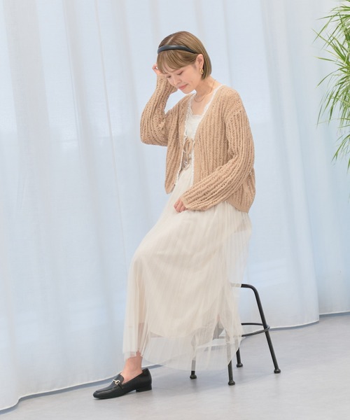 earth music&ecology（アースミュージックアンドエコロジー）の「テープヤーンリボンカーディガン（カーディガン/ボレロ・レディース・ライトパープル/モカ/ライトブルー/クリーム・FREE）」の14枚目の写真