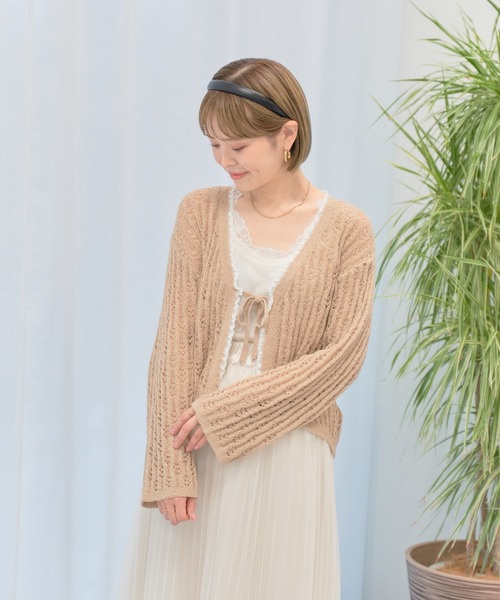 earth music&ecology（アースミュージックアンドエコロジー）の「テープヤーンリボンカーディガン（カーディガン/ボレロ・レディース・ライトパープル/モカ/ライトブルー/クリーム・FREE）」の15枚目の写真