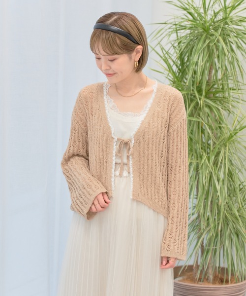 earth music&ecology（アースミュージックアンドエコロジー）の「テープヤーンリボンカーディガン（カーディガン/ボレロ・レディース・ライトパープル/モカ/ライトブルー/クリーム・FREE）」の16枚目の写真