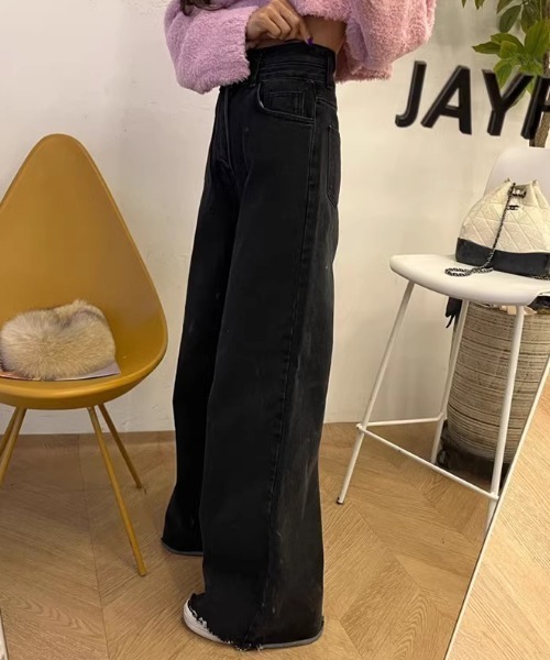 COCOMOMO(ココモモ)の「ワイドデニムパンツ ハイウエストダブルボタン(デニムパンツ・レディース・ダークブルー/ブラック・S/M/L)」の17枚目の写真