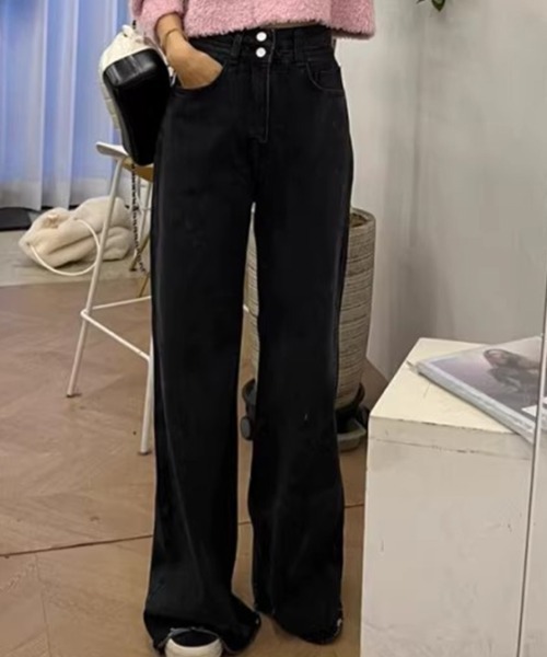 COCOMOMO(ココモモ)の「ワイドデニムパンツ ハイウエストダブルボタン(デニムパンツ・レディース・ダークブルー/ブラック・S/M/L)」の18枚目の写真