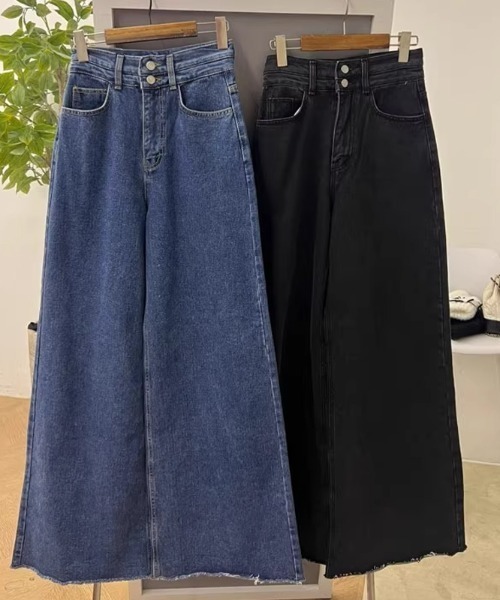COCOMOMO(ココモモ)の「ワイドデニムパンツ ハイウエストダブルボタン(デニムパンツ・レディース・ダークブルー/ブラック・S/M/L)」の19枚目の写真