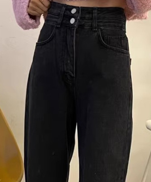 COCOMOMO(ココモモ)の「ワイドデニムパンツ ハイウエストダブルボタン(デニムパンツ・レディース・ダークブルー/ブラック・S/M/L)」の14枚目の写真