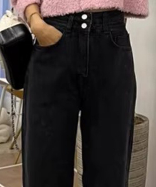 COCOMOMO(ココモモ)の「ワイドデニムパンツ ハイウエストダブルボタン(デニムパンツ・レディース・ダークブルー/ブラック・S/M/L)」の15枚目の写真