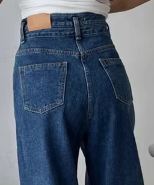COCOMOMO(ココモモ)の「ワイドデニムパンツ ハイウエストダブルボタン(デニムパンツ・レディース・ダークブルー/ブラック・S/M/L)」の9枚目の写真