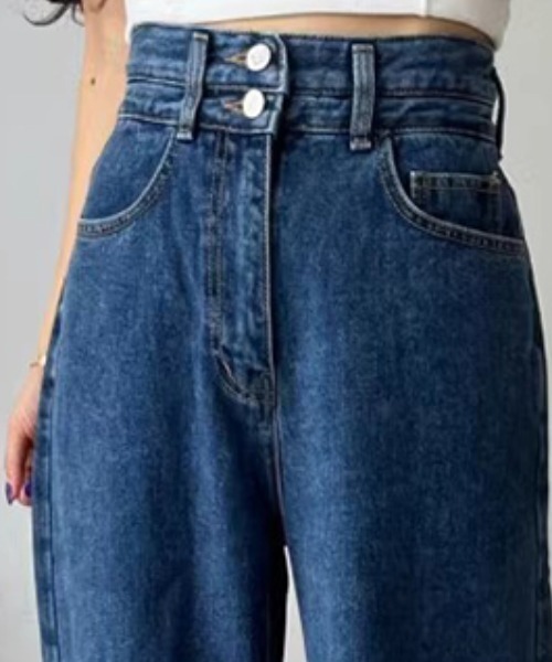 COCOMOMO(ココモモ)の「ワイドデニムパンツ ハイウエストダブルボタン(デニムパンツ・レディース・ダークブルー/ブラック・S/M/L)」の10枚目の写真