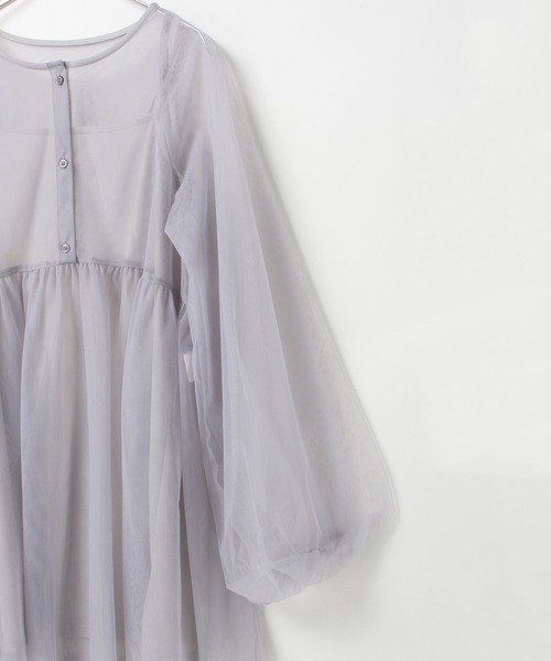 Heather（ヘザー）の「サッシュ付きチュールチュニックブラウス　111545（シャツ/ブラウス・レディース・ブラック/オフホワイト/グレー・FREE）」の12枚目の写真