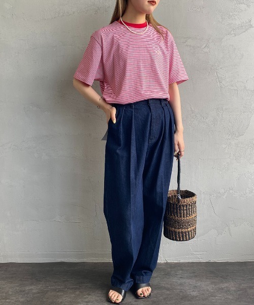DANTON（ダントン）の「[DANTON/ダントン] ワンポイントロゴ ショートスリーブTシャツ（Tシャツ/カットソー・レディース・ネイビー系/ピンク/ブラック/サックスブルー/ネイビー/レッド/ホワイト/チャコール/グレイッシュベージュ/グレー・S size/M size/XL/M/L/S/Msize）」の15枚目の写真