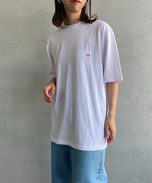 09M435◯ DANTON ホワイト ワンポイントロゴ ロンT カットソー L DANTON/ダントン] ワンポイントロゴ クルーネックロンT（Tシャツ