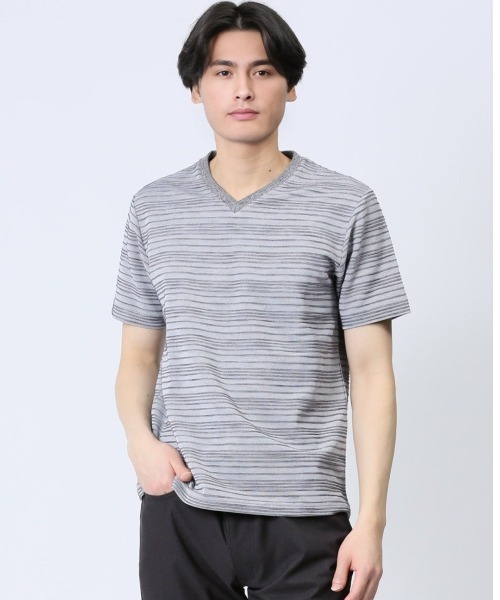 TAKA-Q(タカキュー)の「【綿混】タカキュー タックボーダー Vネック 半袖 Tシャツ(Tシャツ/カットソー・メンズ・ブラック/ホワイト/ネイビー・X-LARGE/LARGE/MEDIUM)」の3枚目の写真