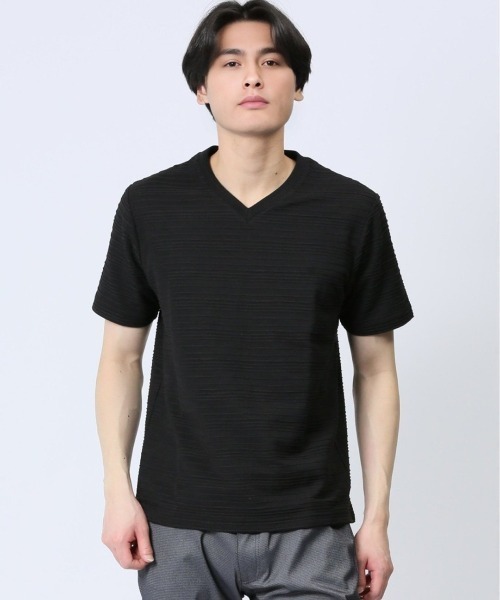 TAKA-Q(タカキュー)の「【綿混】タカキュー タックボーダー Vネック 半袖 Tシャツ(Tシャツ/カットソー・メンズ・ブラック/ホワイト/ネイビー・X-LARGE/LARGE/MEDIUM)」の2枚目の写真