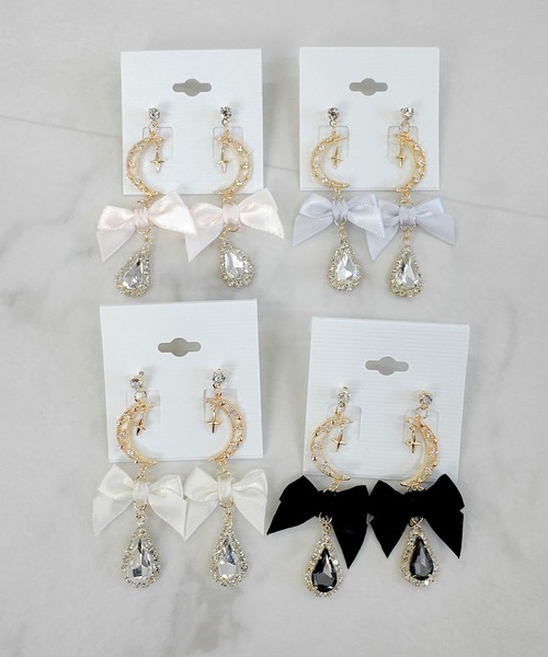 クリスタルムーンリボンピアス（ピアス（両耳用））｜couture BY