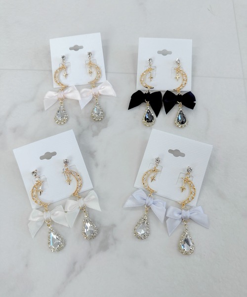 【楽ギフ_のし宛書】 クリスタルムーンリボンピアス（ピアス（両耳用））｜couture BY アクセサリー
