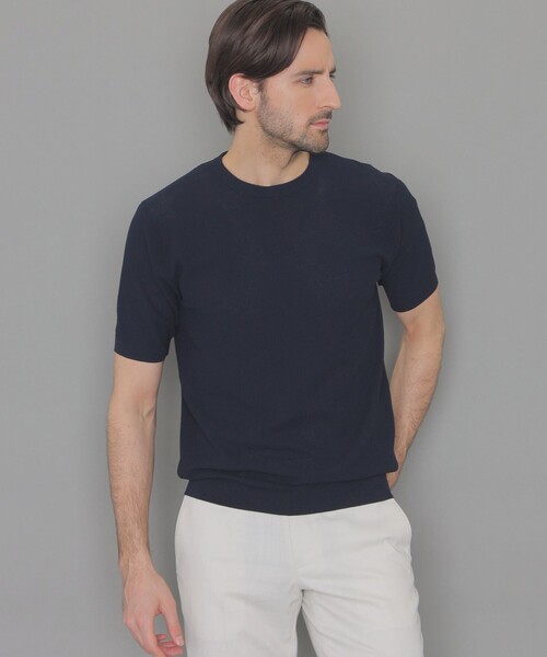 MACKINTOSH LONDON（マッキントッシュ ロンドン）の「ハイゲージコットン鹿の子ニットTシャツ（ニット/セーター・メンズ・パープル/グリーン系その他3/ネイビー・L/XL/M）」の2枚目の写真