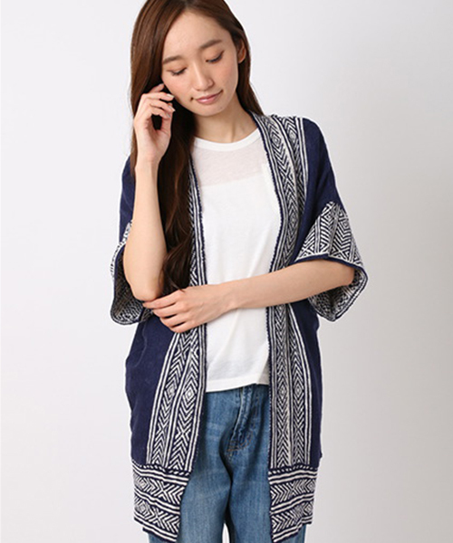 SEVENDAYS=SUNDAY（セブンデイズサンデイ）の「綿麻スラブ　ジャカードトッパーカーディガン（カーディガン/ボレロ・レディース・ネイビー/オフホワイト/グレー・FREE）」の3枚目の写真