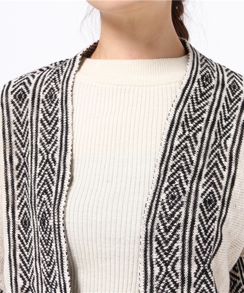 SEVENDAYS=SUNDAY（セブンデイズサンデイ）の「綿麻スラブ　ジャカードトッパーカーディガン（カーディガン/ボレロ・レディース・ネイビー/オフホワイト/グレー・FREE）」の7枚目の写真