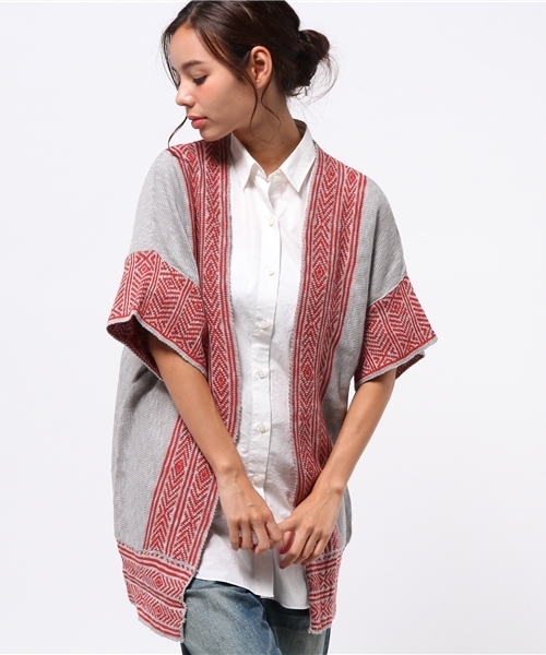 SEVENDAYS=SUNDAY（セブンデイズサンデイ）の「綿麻スラブ　ジャカードトッパーカーディガン（カーディガン/ボレロ・レディース・ネイビー/オフホワイト/グレー・FREE）」の12枚目の写真