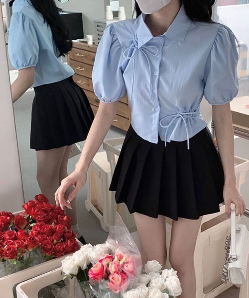 Mayree（メイリー）の「【Mayree】リボン　パフスリーブブラウス（Tシャツ/カットソー・レディース・ブルー・X-LARGE/MEDIUM/SMALL/LARGE）」の3枚目の写真