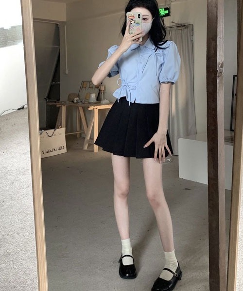 Mayree（メイリー）の「【Mayree】リボン　パフスリーブブラウス（Tシャツ/カットソー・レディース・ブルー・X-LARGE/MEDIUM/SMALL/LARGE）」の5枚目の写真