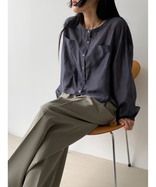 Didot.showroom(ディドット ショールーム)の「【DIDOT.】テンセル シアークロップド ブラウス(シャツ/ブラウス・レディース・クリーム/チャコール/サーモンピンク・FREE)」の6枚目の写真