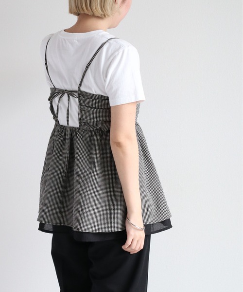 cepo（セポ）の「リサイクルポリサッカー キャミビスチェ＜セットアップ可能＞（キャミソール・レディース・ブラック/ブラック×ホワイト/オリーブ・M）」の3枚目の写真