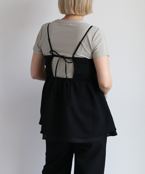 cepo（セポ）の「リサイクルポリサッカー キャミビスチェ＜セットアップ可能＞（キャミソール・レディース・ブラック/ブラック×ホワイト/オリーブ・M）」の17枚目の写真