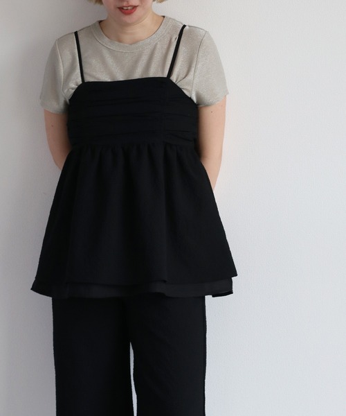 cepo（セポ）の「リサイクルポリサッカー キャミビスチェ＜セットアップ可能＞（キャミソール・レディース・ブラック/ブラック×ホワイト/オリーブ・M）」の21枚目の写真