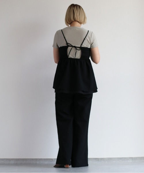 cepo（セポ）の「リサイクルポリサッカー キャミビスチェ＜セットアップ可能＞（キャミソール・レディース・ブラック/ブラック×ホワイト/オリーブ・M）」の14枚目の写真