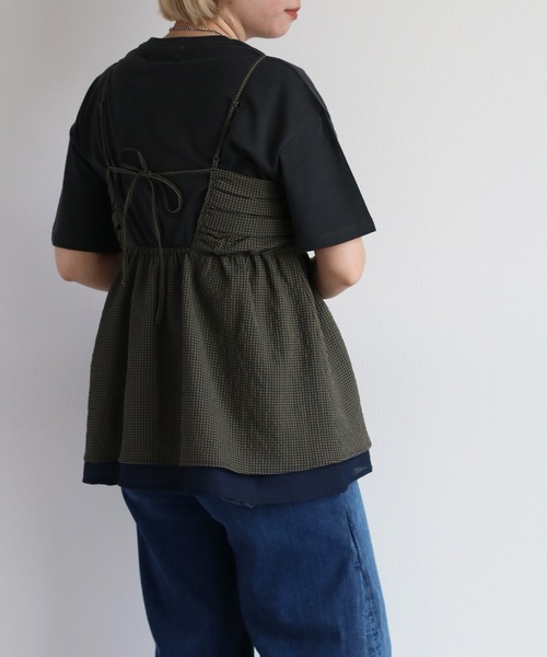 cepo（セポ）の「リサイクルポリサッカー キャミビスチェ＜セットアップ可能＞（キャミソール・レディース・ブラック/ブラック×ホワイト/オリーブ・M）」の10枚目の写真