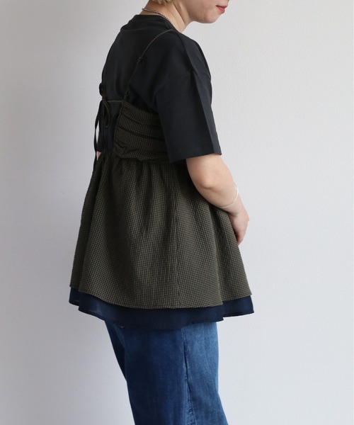 cepo（セポ）の「リサイクルポリサッカー キャミビスチェ＜セットアップ可能＞（キャミソール・レディース・ブラック/ブラック×ホワイト/オリーブ・M）」の11枚目の写真