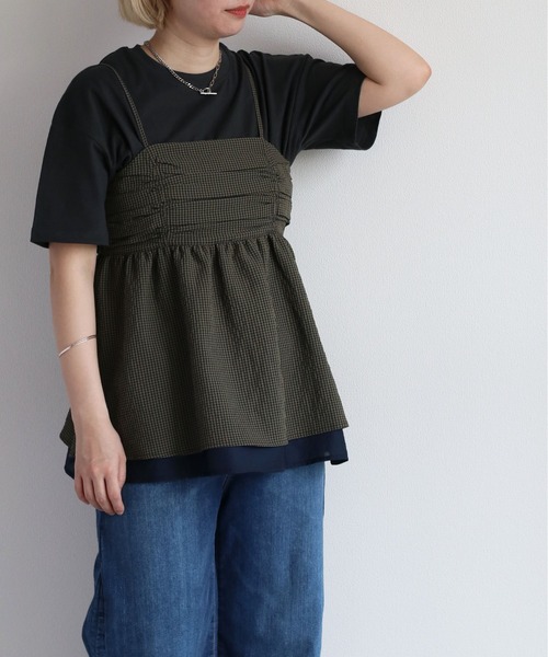 cepo（セポ）の「リサイクルポリサッカー キャミビスチェ＜セットアップ可能＞（キャミソール・レディース・ブラック/ブラック×ホワイト/オリーブ・M）」の12枚目の写真