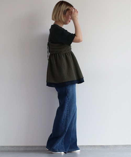 cepo（セポ）の「リサイクルポリサッカー キャミビスチェ＜セットアップ可能＞（キャミソール・レディース・ブラック/ブラック×ホワイト/オリーブ・M）」の7枚目の写真